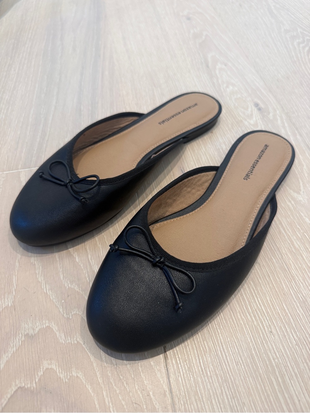 Black Slip-On Ballet Flats with Bow Accent